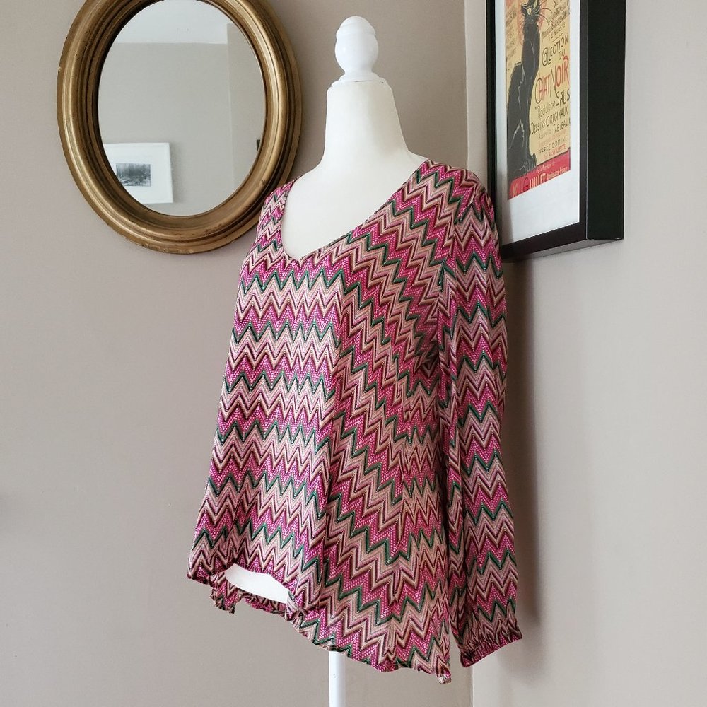 Lovers + Friends Chevron Pink and Green Blouses M